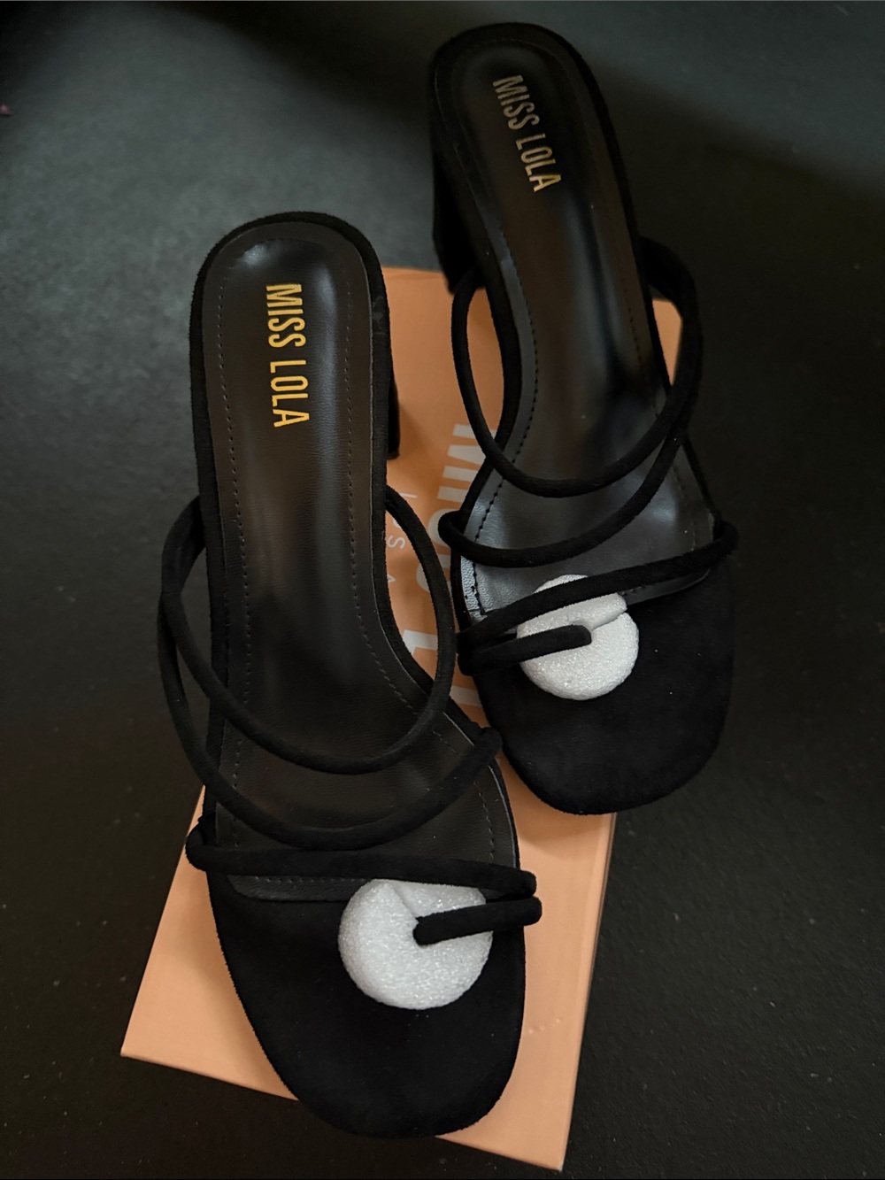 Miss Lola Black Strappy Square-Toe Block Heel